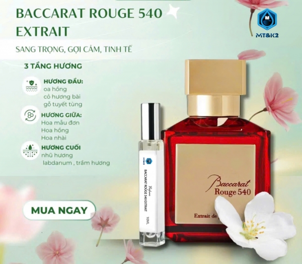 Nước Hoa Nữ MT&K2 10ml Baccart rouge 540 extrait sang trọng gợi cảm